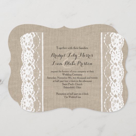レースインホワイトオンバーラップ結婚式招待状2 招待状 (正面/裏面)