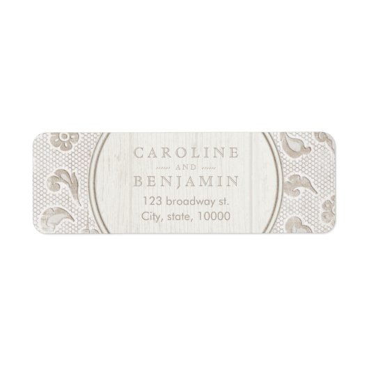 レースウッド素朴な田舎の結婚式差出人住所 ラベル (正面)