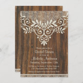 レースウッド素朴ヴィンテージアイボリーブライダルシャワー 招待状 (正面/裏面)