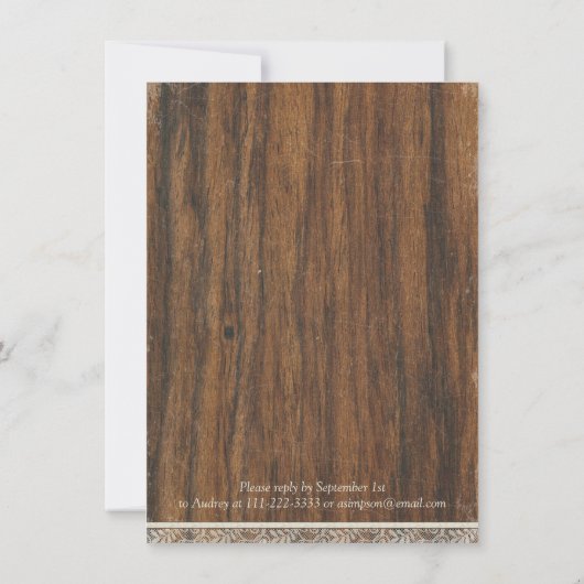 レースウッド素朴ヴィンテージアイボリーブライダルシャワー 招待状 (裏面)