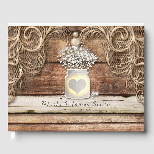 レースウッド素朴ヴィンテージウェスタンエレガントウェディング ゲストブック (正面)