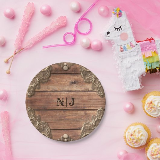 レースウッド素朴ヴィンテージウェスタンエレガントウェディング ペーパープレート (パーティー)