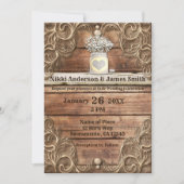 レースウッド素朴ヴィンテージウェスタンエレガントウェディング 招待状 (正面)