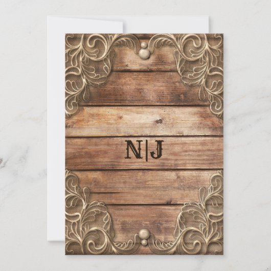 レースウッド素朴ヴィンテージウェスタンエレガントウェディング 招待状 (裏面)