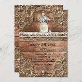 レースウッド素朴ヴィンテージウェスタンエレガントウェディング 招待状 (正面/裏面)