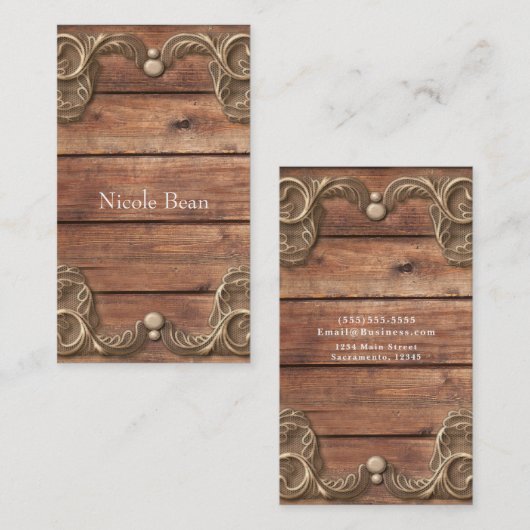 レースウッド素朴ヴィンテージウエスタンエレガント魅力的 名刺 (正面/裏面)