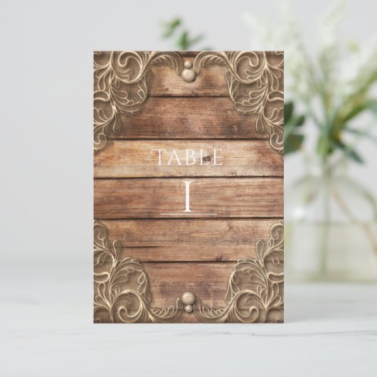 レースウッド素朴ヴィンテージ西テーブル番号 招待状 (スタンド正面)