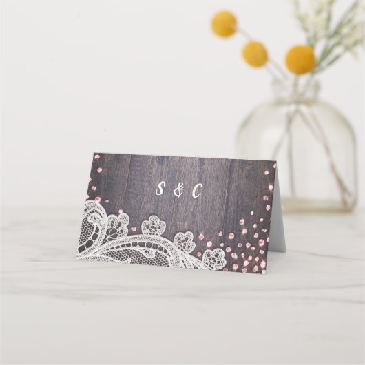 レースウッド赤面グリッターラス結婚ティック座席表 プレイスカード (裏面)