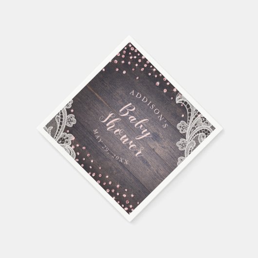 レースウッド赤面グリッター素朴な赤ちゃんシャワー スタンダードカクテルナプキン (角)