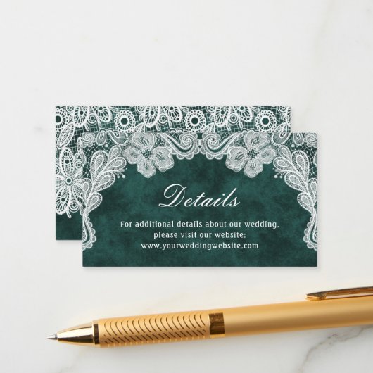 レースエメラルドグリーンベルベット結婚の詳細サイト エンクロージャーカード (正面/裏面インサイチュ)