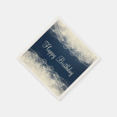 レースエレガントとパールオンブルーハッピーバースデー スタンダードカクテルナプキン (角)