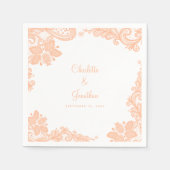 レースエレガントの結婚婚約新郎新婦ピーチ スタンダードカクテルナプキン (正面)