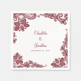 レースエレガントの結婚婚約新郎新婦レッド スタンダードカクテルナプキン