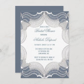 レースエレガントオンブルー結婚ズブライダルシャワー 招待状 (正面/裏面)