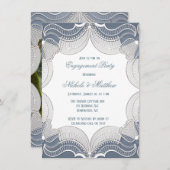 レースエレガントオンブルー結婚ズ婚約パーティ 招待状 (正面/裏面)