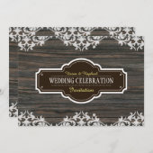 レースエレガントオーナメントとウッド結婚式招待状 招待状 (正面/裏面)