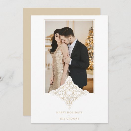 レースエレガントオーナメントエフェクトハッピーホリデーズフォト (正面/裏面)