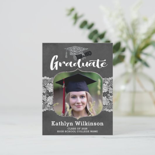 レースエレガントシャルボードフォトグラード招待状 ポストカード (スタンド正面)