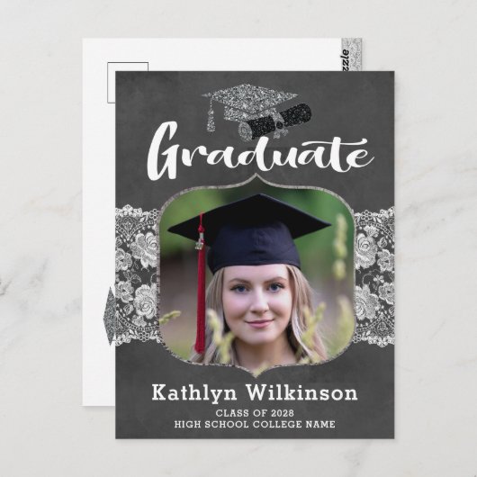 レースエレガントシャルボードフォトグラード招待状 ポストカード (正面/裏面)