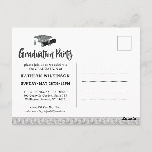 レースエレガントシャルボードフォトグラード招待状 ポストカード (裏面)