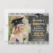 レースエレガントシルバーグリッター写真卒業パーティー 招待状 (正面)