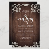 レースエレガントダーク素朴ウッド結婚式招待状 (正面/裏面)