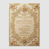 レースエレガントビクトリアン | ヴィンテージ結婚金ゴールド ベラム紙招待状 (正面)