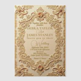 レースエレガントビクトリアン | ヴィンテージ結婚金ゴールド ベラム紙招待状