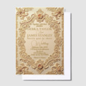 レースエレガントビクトリアン | ヴィンテージ結婚金ゴールド ベラム紙招待状 (オフセット)