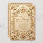 レースエレガントビクトリアン | ヴィンテージ結婚金ゴールド 招待状 (正面/裏面)