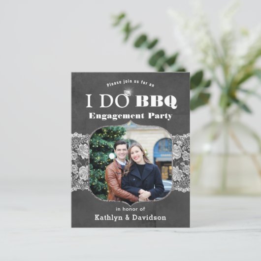 レースエレガントフォトI DO婚約招待状 ポストカード (スタンド正面)