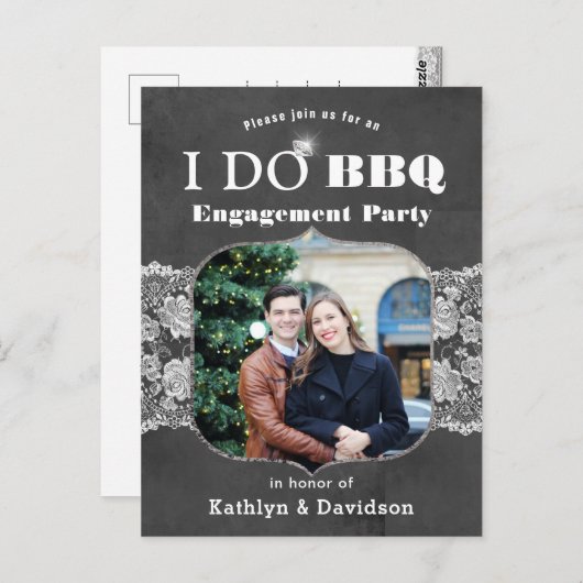 レースエレガントフォトI DO婚約招待状 ポストカード (正面/裏面)