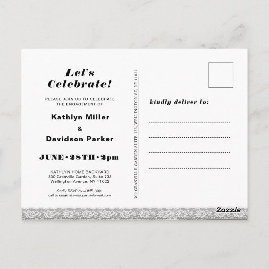 レースエレガントフォトI DO婚約招待状 ポストカード (裏面)