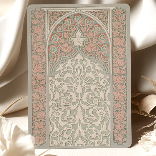 レースエレガントフローラ結婚ソフトピーチミント 招待状