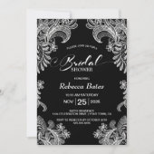 レースエレガントブラックブライダルシャワー 招待状 (正面)