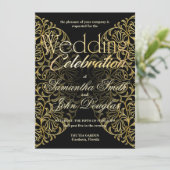 レースエレガントブラック&金ゴールドミニマモダンリスト 招待状 (スタンド正面)