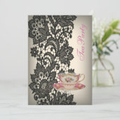 レースエレガントベージュヴィンテージブライダルティーパーティー 招待状 (スタンド正面)