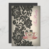 レースエレガントベージュヴィンテージブライダルティーパーティー 招待状 (正面/裏面)