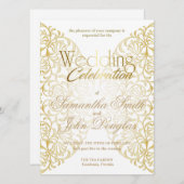 レースエレガントホワイト&金ゴールドミニマモダンリスト 招待状 (正面/裏面)