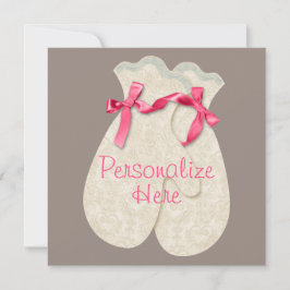 レースエレガント冬ミッテンのリボンのレースピンククリーム