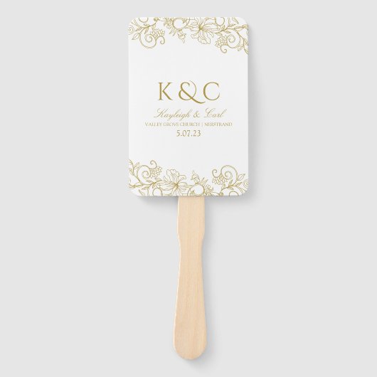 レースエレガント結婚式 プログラムファン |ヴィンテージ(金ゴールド) ハンドファン (正面)