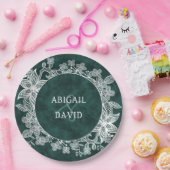 レースオンエメラルドグリーンフェイクベルベ結婚ット ペーパープレート (パーティー)