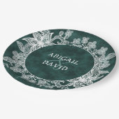 レースオンエメラルドグリーンフェイクベルベ結婚ット ペーパープレート (アングル)