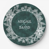 レースオンエメラルドグリーンフェイクベルベ結婚ット ペーパープレート (正面)