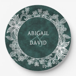 レースオンエメラルドグリーンフェイクベルベ結婚ット ペーパープレート