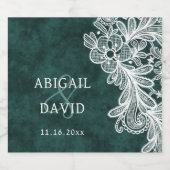 レースオンエメラルドグリーンフェイクベルベ結婚ット リキュールボトルラベル (シングルラベル)