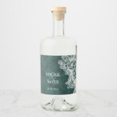 レースオンエメラルドグリーンフェイクベルベ結婚ット リキュールボトルラベル (正面)