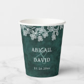 レースオンエメラルドグリーンフェイクベルベ結婚ット 紙コップ (裏面)