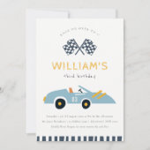 レースオンオーバーレーシングカー任意の年齢誕生日招待状 サンキューカード (正面)