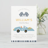 レースオンオーバーレーシングカー任意の年齢誕生日招待状 サンキューカード (スタンド正面)